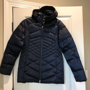 The North Face womens down puffer coat hood medium M Navy